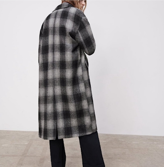 ZARA × Manteco 100% Wool Menswear Grey Black Plaid Long Coat. M NWT Blogger FAVE - Picture 7 of 15